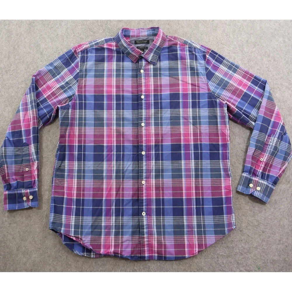 Banana Republic Shirt Mens Extra Large Purple Blue Plaid Camden Long Sleeve